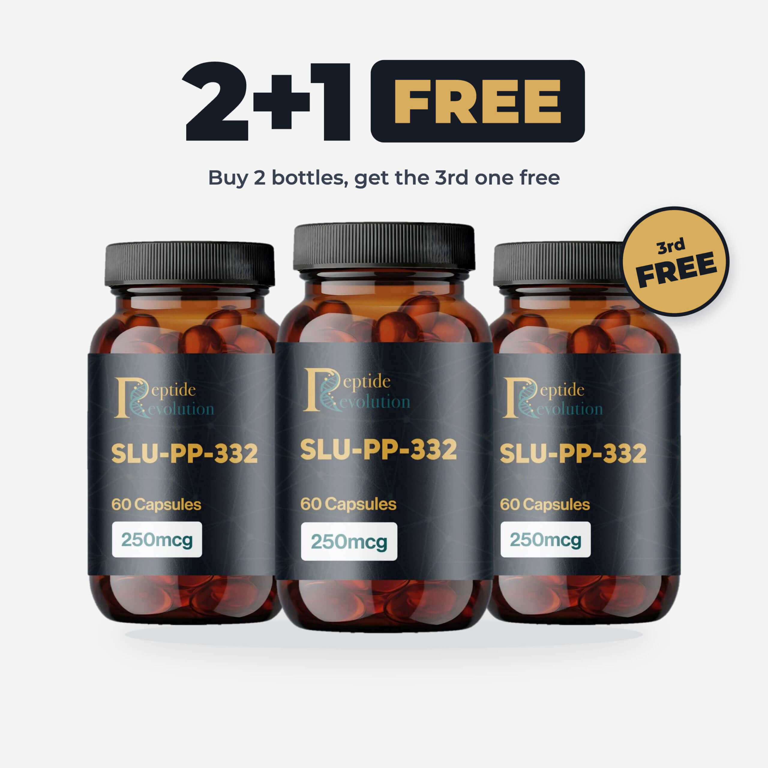 2+1 FREE – product image@2x SLU-PP-332 250 mcg 60 capsules bottle - Peptide Revolution