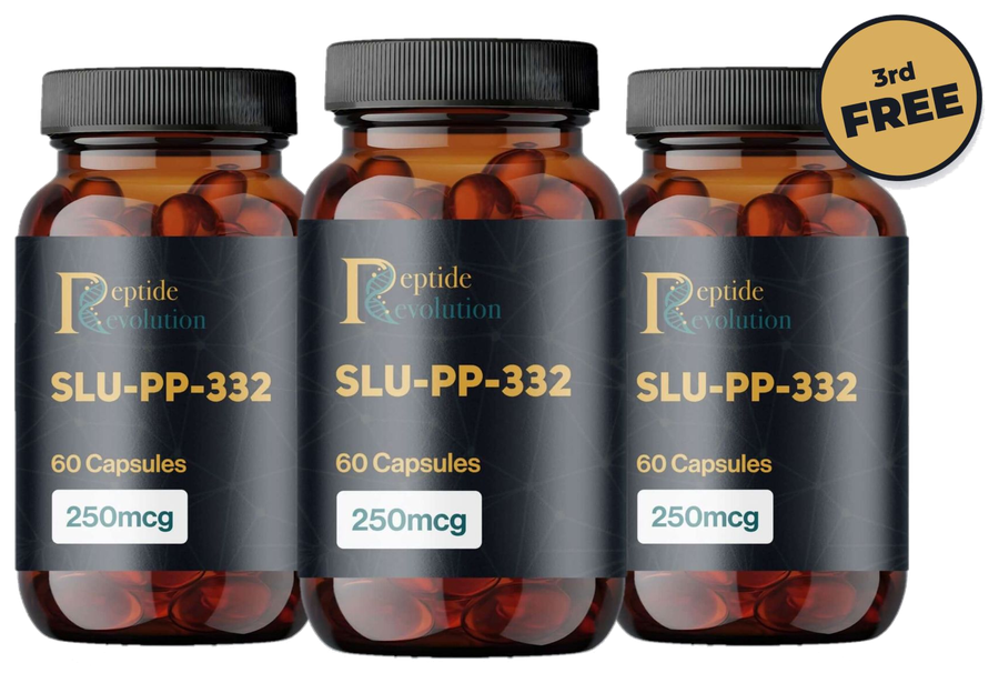 Three bottles of Peptide Revolution SLU-PP-332, 250 mcg, 60 capsules each